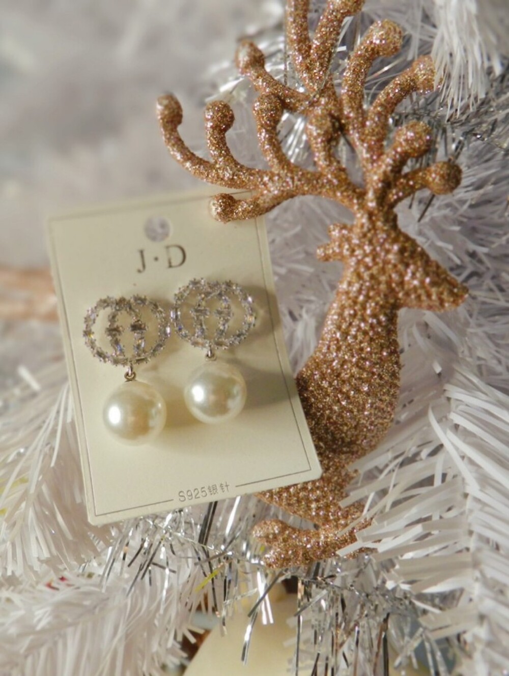 Pearl Drop Crystal Circle Earrings in Silver and White